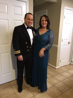 Monica Shea of Operation Gratitude and her husband dressed in formal attire for a Military Ball