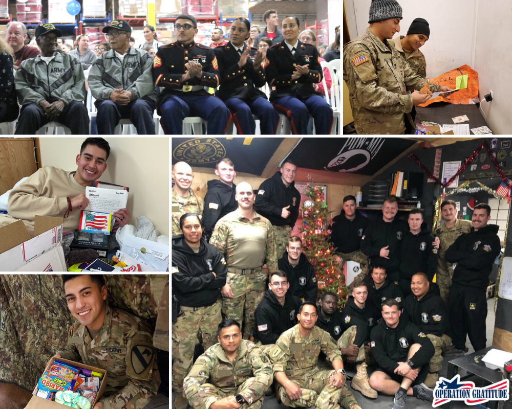 deployed service members holding care packages
