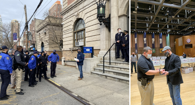 Operation Gratitude volunteers deliver care packages to New York police officers.