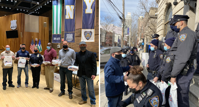 Operation Gratitude volunteers delivery care packages to New York police officers.