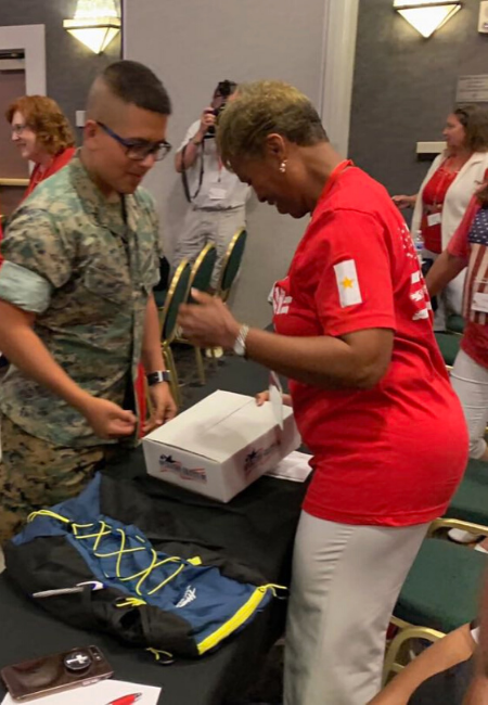Operation Gratitude volunteers assemble care packages for troops.