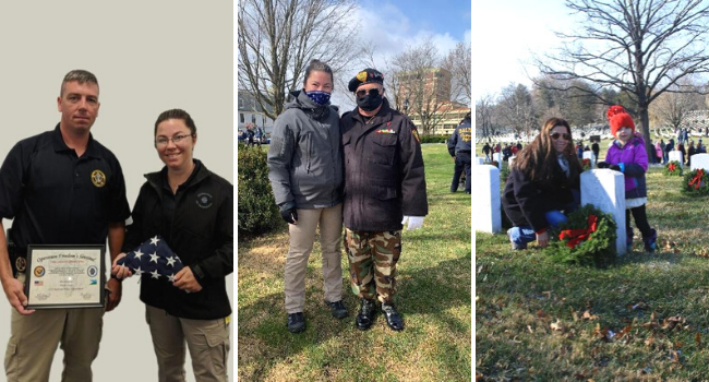 Photos of people standing together.